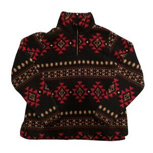 Women's SONOMA 1/4 Zip Sherpa Fleece Tribal Aztec Print Mock Neck Sweatshirt XL